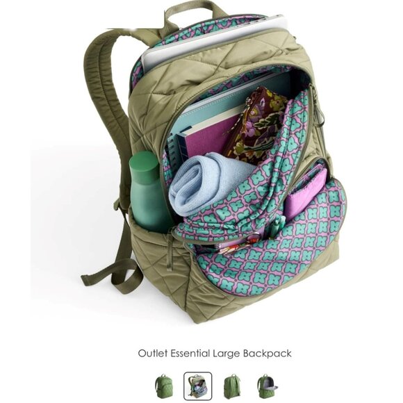 Vera Bradley Essential Lg Backpack & Accessories (Pearlized Cedar Green) - Picture 2 of 8